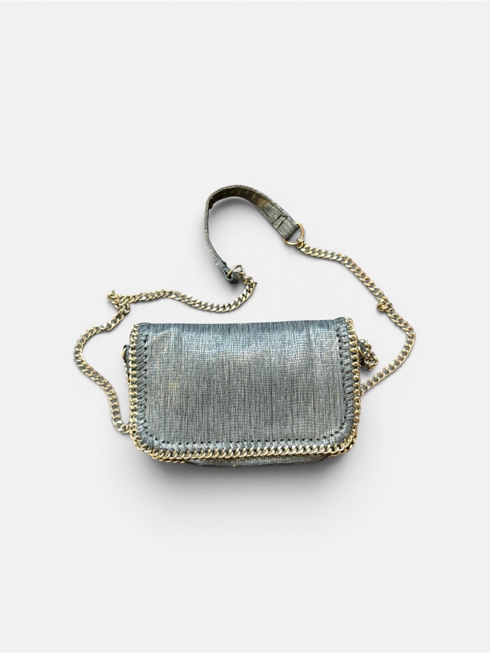 Sondra Roberts Metallic Blue Crossbody with Gold Chain Trim